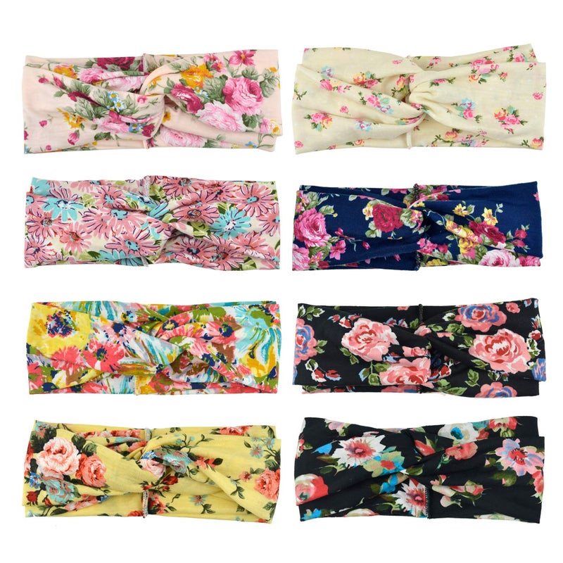 DRESHOW 8 Pack Women Headband Boho Floal Style Criss Cross Head Wrap Elastic Hair Accessories - Image 2